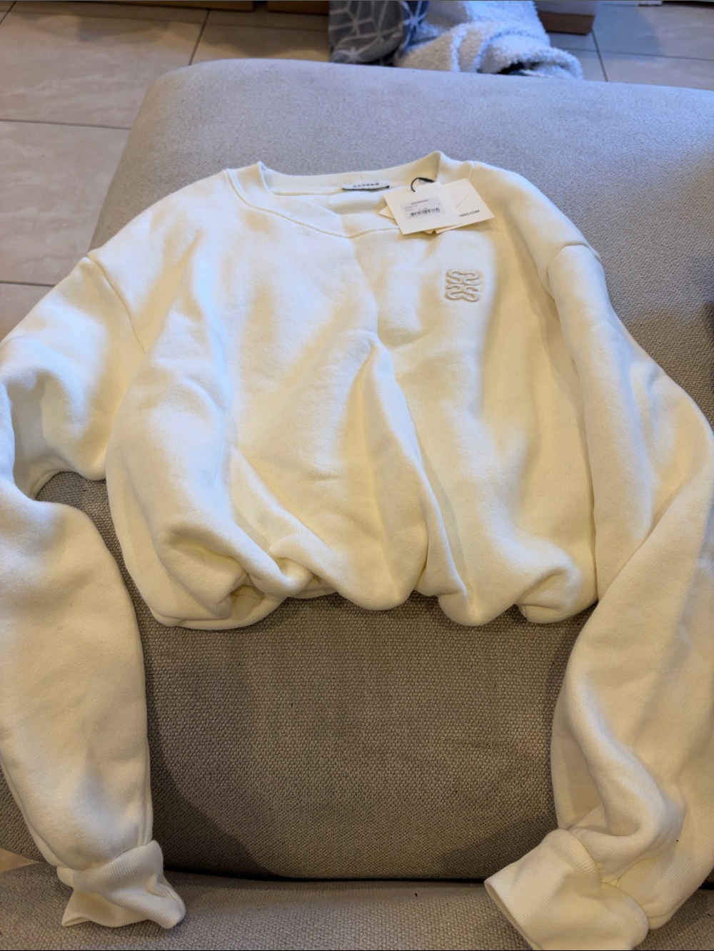 Sandro Cream Crewneck Sweater with Subtle Logo
